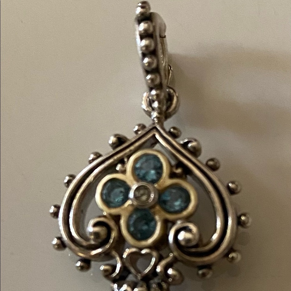 Barbara Bixby SS 18K Gold Blue Topaz key pendant with Citrine accent stone. - Picture 3 of 9